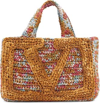 Valentino Garavani Medium Viva Superstar Raffia Crochet Tote in Brown Multi at Nordstrom