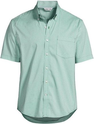 Lands End Traditional Fit Short Sleeve Travel Kit Shirt in Simply Green/blue Micro Plaid at Nordstrom, Size Xx-Large