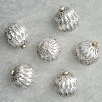 Frontgate Set of 6 Icy Enchantment Ornament Collection - Matt Beaded Ornaments - Frontgate