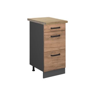 Vicco Mueble Bajo De Cocina R-line, Roble Dorado, 40 Cm Con Cajones, Et Roble