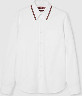 Gucci Oxford Cotton Shirt With Web, Size 15, White