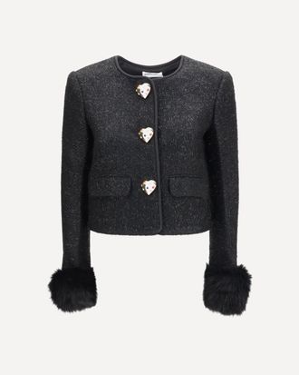 Self Portrait Metallic boucl&eacute; Jacket with faux fur cuffs Female 12