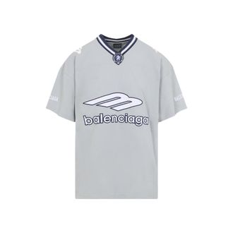 Balenciaga Grey V-Neck Logo Fotball T-Shirt