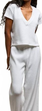 perfectwhitetee Jada Boxy Waffle V-Neck Tee In White