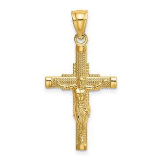 Diamond2Deal 14k Yellow Gold Beaded Accent Crucifix Charm