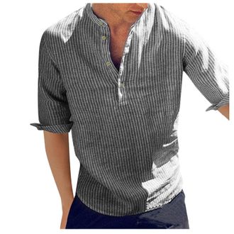 Generic Mens Shirt Striped Casual Fashion Top Half Sleeve Shirts Men, black, 3XL
