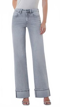 Flying Monkey Mid Rise Full Length Cuffed Wide Leg Jeans In Grey