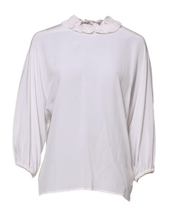 Dolce & Gabbana Womens White Ruffled Neckline Blouse Pullover Top Silk
