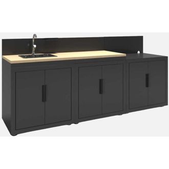 Sweeek Cucina da esterno 3 moduli acciaio e decorazione in legno