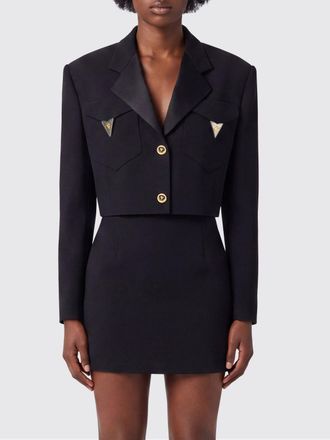Versace Cropped Wool Blazer with Padded Shoulders and Medusa Plaque