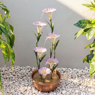 PRIMROSE Potted Pink Lily Tiered Cascading Zinc Outdoor Garden Water Feature