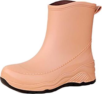 Generic Short Rain Boots for Womens Ankle Rainboot Garden Boot Ladies Rubber Outside Work with Comfort Car Boot Liner (Brown, 5.5)