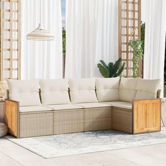 vidaXL Juego De Sof&aacute;s Jard&iacute;n Con Cojines 5 Pzas Rat&aacute;n Sint&eacute;tico Beige Vidaxl
