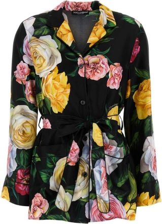 Dolce & Gabbana Gedrukte satijnen overhemd - Dames - Overhemden - Veelkleurig - S - Satijn - Overhemden