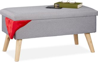 Relaxdays Relaxdays - Ba&uacute;l Almacenamiento, Banco Acolchado, Patas Madera, Asiento Almacenaje, Funda De Tela, 39x77x39 Cm, Gris Claro