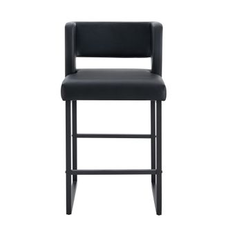 STILVORA Set Di 2 Sgabelli Da Bar, Seduta Quadrata Imbottita, Stile Nordico, Metallo E Similpelle, Nero