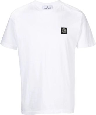 Stone Island Slim Fit T-shirt met logo - Heren - T-shirts - Wit - M - Katoen - Tops