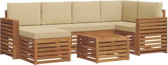 vidaXL Conjunto De Sof&aacute;s De Exterior 7 Uds. Natural Y Beige Poli&eacute;ster Vidaxl