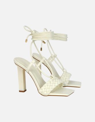 XY London Womens XY London Womens/Ladies Mira Strappy Square Toe Lace Up Block Heel High Heels - White - Size: 8