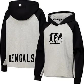 DKNY Womens DKNY Sport Gray/Black Cincinnati Bengals Joy Cropped Raglan Pullover Hoodie at Nordstrom, Size Xx-Large