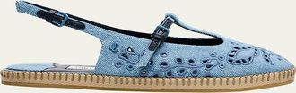 Jimmy Choo London Amiee Denim Embroidered Espadrille Ballerina Flats