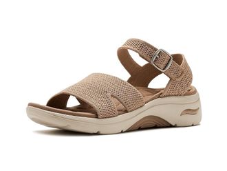 Skechers On-The-Go GO Walk Arch Fit 2.0 Sandals w/ Shiny Yarn Womens Sandals Tan : 10 B - Medium, Synthetic