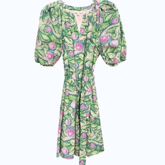Jade Yoga Puff Sleeve Tiered Dress In Rolling Fields