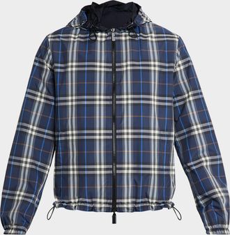 Burberry Mens Check Hooded Full-Zip Jacket