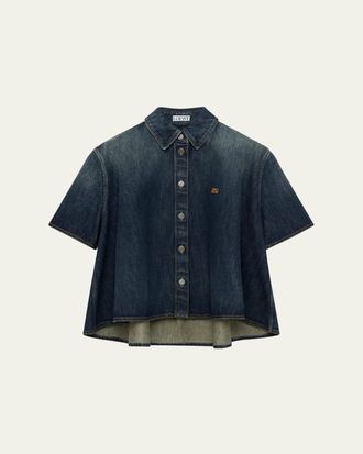 Loewe Short-Sleeve Denim Trapeze Button-Down Shirt