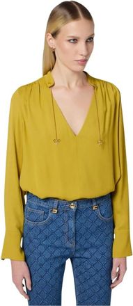 Elisabetta Franchi Camicia in Georgette met Bedeltjes - Dames - Blouses - Geel - M - Overhemden