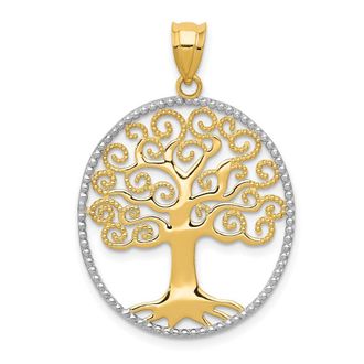 Diamond2Deal 14k Yellow Gold Rhodium Filigree Tree of Life Pendant