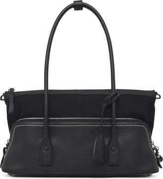 Maison Margiela Textured Black Leather Shoulder Bag with Fabric Accent