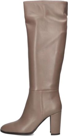 Lina Locchi Elegante hoge laarzen met blokhak - Dames - Laarzen met Hak - Beige - 43 EU - Wol - Schoenen