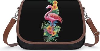 Generic Flamingo Hawaiian Flowers Crossbody Bag Womens Handbag PU Message Bags Shoulder Purse with Adjustable Strap