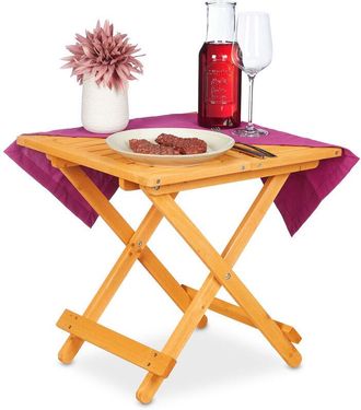 Relaxdays Relaxdays Wooden Folding Table, Balcony & Terrace or Camping, Portable, Stable, Side Tray HWD: 50x50x50 cm, Natural Wood