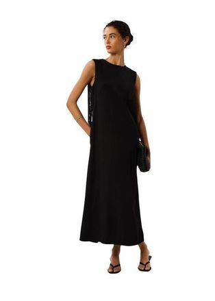 Whistles Back Fringe Detail Midi Dress in Black at Nordstrom, Size 10