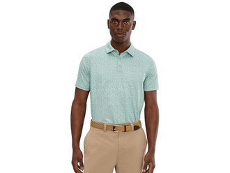 Johnston & Murphy Xc+ Ace Printed Performance Polo Mens Clothing Golf Ball/ Surf Green : 2XL, Polyester/Spandex