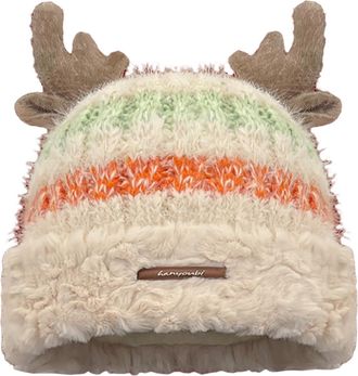 Generic Womens Christmas Reindeer Antler Plush Knitted Hat Warm Thickened Knitted Beanie Soft Warm Washable Unisex Beanie Winter Xmas New Year Festive Party O