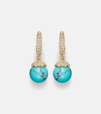 Octavia Elizabeth Orb 18kt gold hoop earrings with turquoise and diamonds