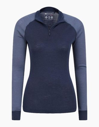 Mountain Warehouse Womens Mountain Warehouse Womens/Ladies Merino Wool Zip Neck Thermal Top - Navy - Size: 18