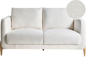 Beliani Sof&aacute; De 2 Plazas Tapizado De Boucl&eacute; Con Reposabrazos Patas De Madera Sala De Estar Blanco Gimo