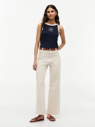Tommy Hilfiger Womens Stretch High-Rise Cropped Wide Leg Jean - Light Beige - 25W x RegularL