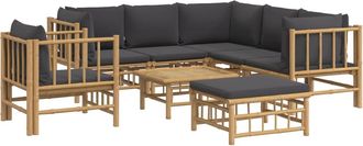 vidaXL Set De Muebles De Jard&iacute;n 8 Piezas Bamb&uacute; Con Cojines Gris Oscuro Vidaxl