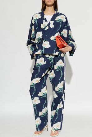 Kenzo Kimono With Floral Motif, Womens, Navy Blue