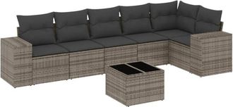 vidaXL Vidaxl - Set De Sof&aacute;s De Jard&iacute;n 7 Piezas Con Cojines Rat&aacute;n Pe Gris