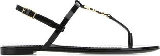 Saint Laurent Black Leather Cassandra Sandals