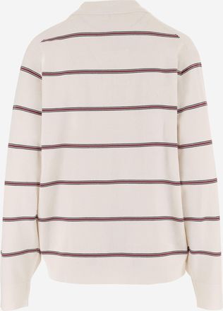 The Garment Womens Knit Jumper Ecru-Burgundy-Black Stripe Viscose (fsc) - Polyester Ecru/burgundy/black / Sweater