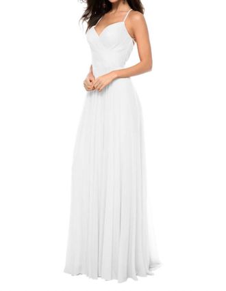 Sherri Hill Chiffon Front Cross V-Neck Maxi Dress In Ivory