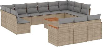 vidaXL Set Sof&aacute;s De Jard&iacute;n 14 Pzas Con Cojines Rat&aacute;n Sint&eacute;tico Beige Vidaxl