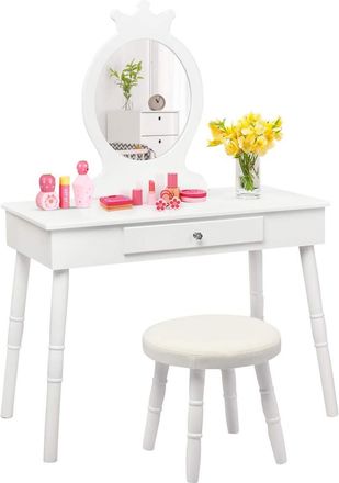 Costway Costway - Tocador De Maquillaje Con Taburete Y Espejo Para Ni&ntilde;a De Madera 70x34x100 Cent&iacute;metros Mesa De Belleza Con Caj&oacute;n